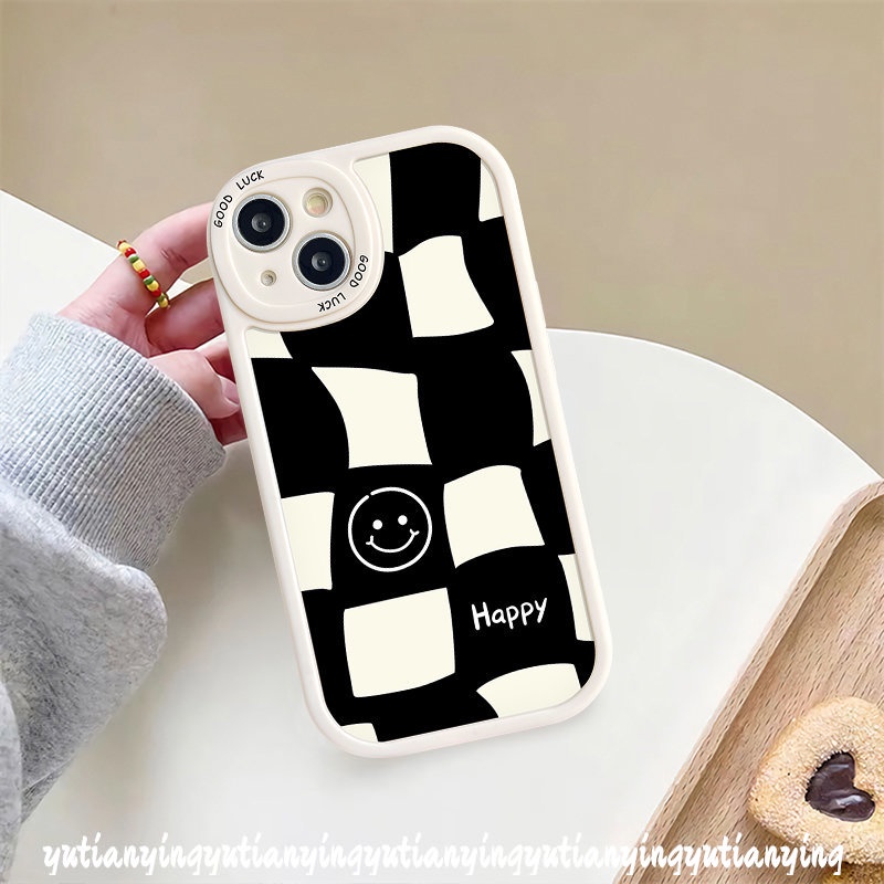 Cute Smile Face Phone Casing Infinix Hot 11 9 10 Play 11s 10s 10T Smart 5 6 Hot 10 Lite Note 8 Simple Black White Checkerboard Soft Tpu Case