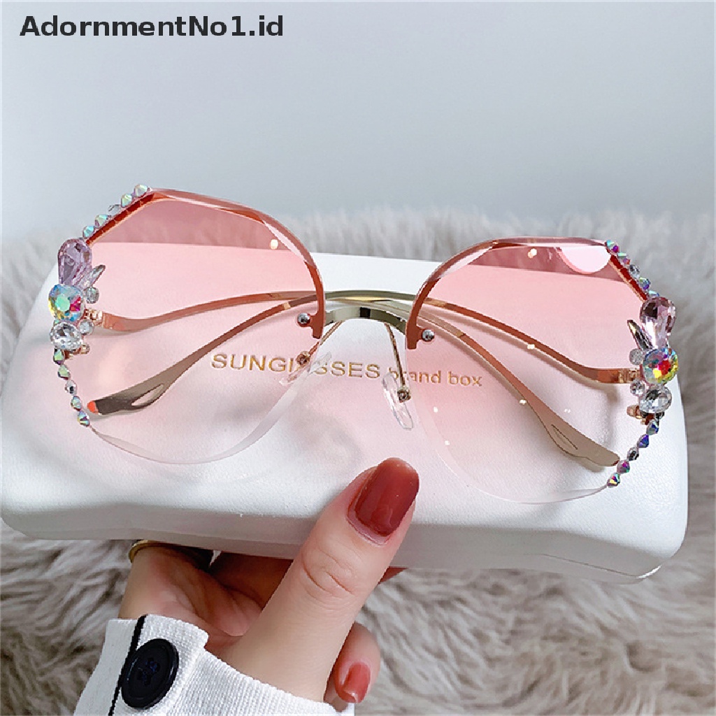 [AdornmentNo1] Fashion Bling Berlian Imitasi Kacamata Matahari Vintage Shades Wanita Tanpa Bingkai Kacamata [ID]