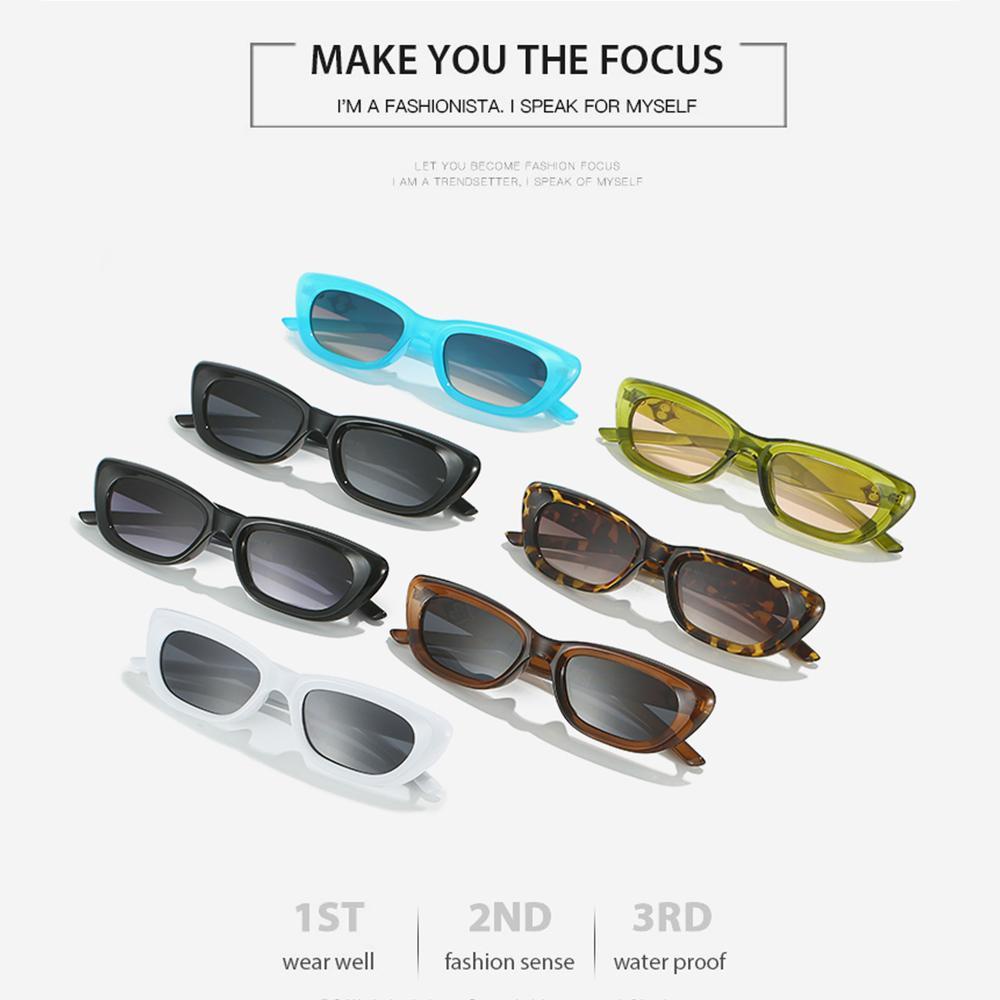 R-flower Cat Eye Sunglasses Travel Kecil Perlindungan UV400 Kurus Mungil Persegi Kacamata Matahari