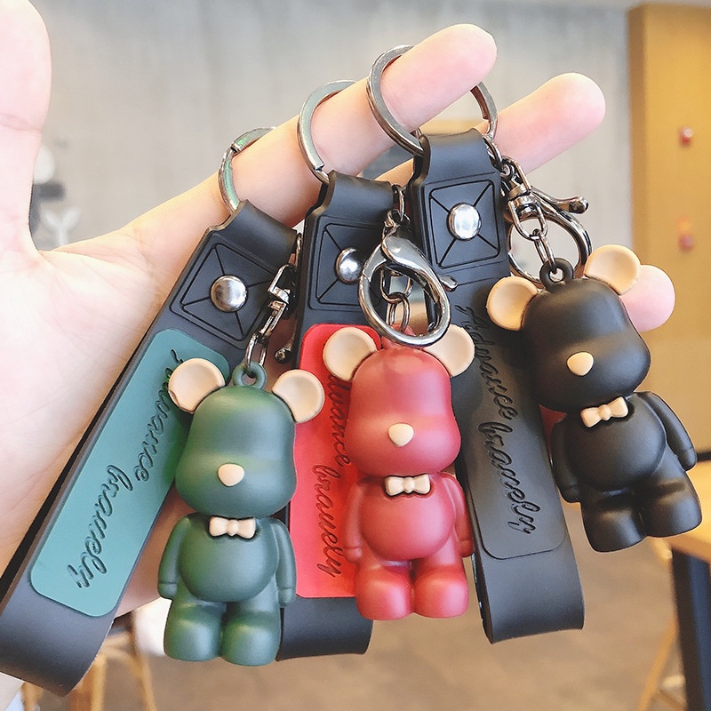 Nordic 12warna 3D Beruang Dengan Dasi Kupu-Kupu Universal Gantungan Kunci Tas Sekolah Tas Ransel Earphone Case Cover Liontin Mobil Rumah Gantungan Kunci