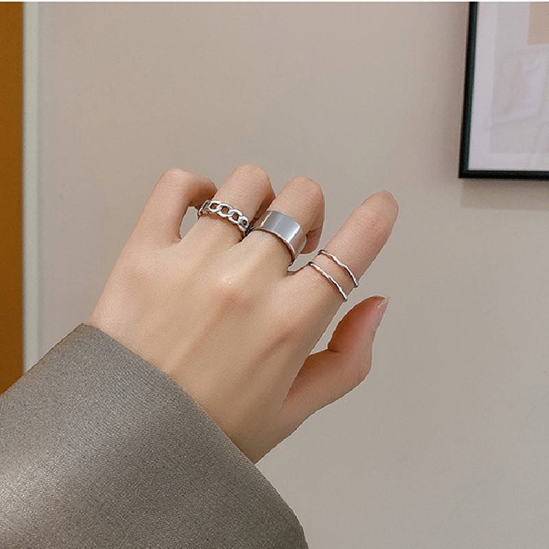 Cincin Perempuan Unik Hip-Hop Punk Pembukaan Adjustable Jari Telunjuk Cincin Bersama Gaya Keren Niche ins Retro Ring