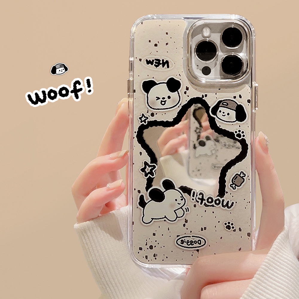 IPHONE Bingkai Kamera Electroplated Kartun Anjing Anjing Bentuk Bintang Phone Mirror Case Cover Untuk Iphone11 12 13 14 PRO MAX