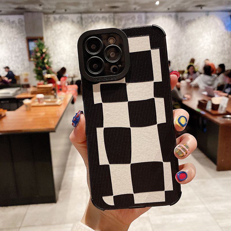 Fashion Black &amp; White Checkered Pattern Soft Silicon Case HP iP iPhone 6 6S 7 8 14 + Plus SE 2020 X XS XR Max 11 12 13 Pro Max FTD Casing Apple