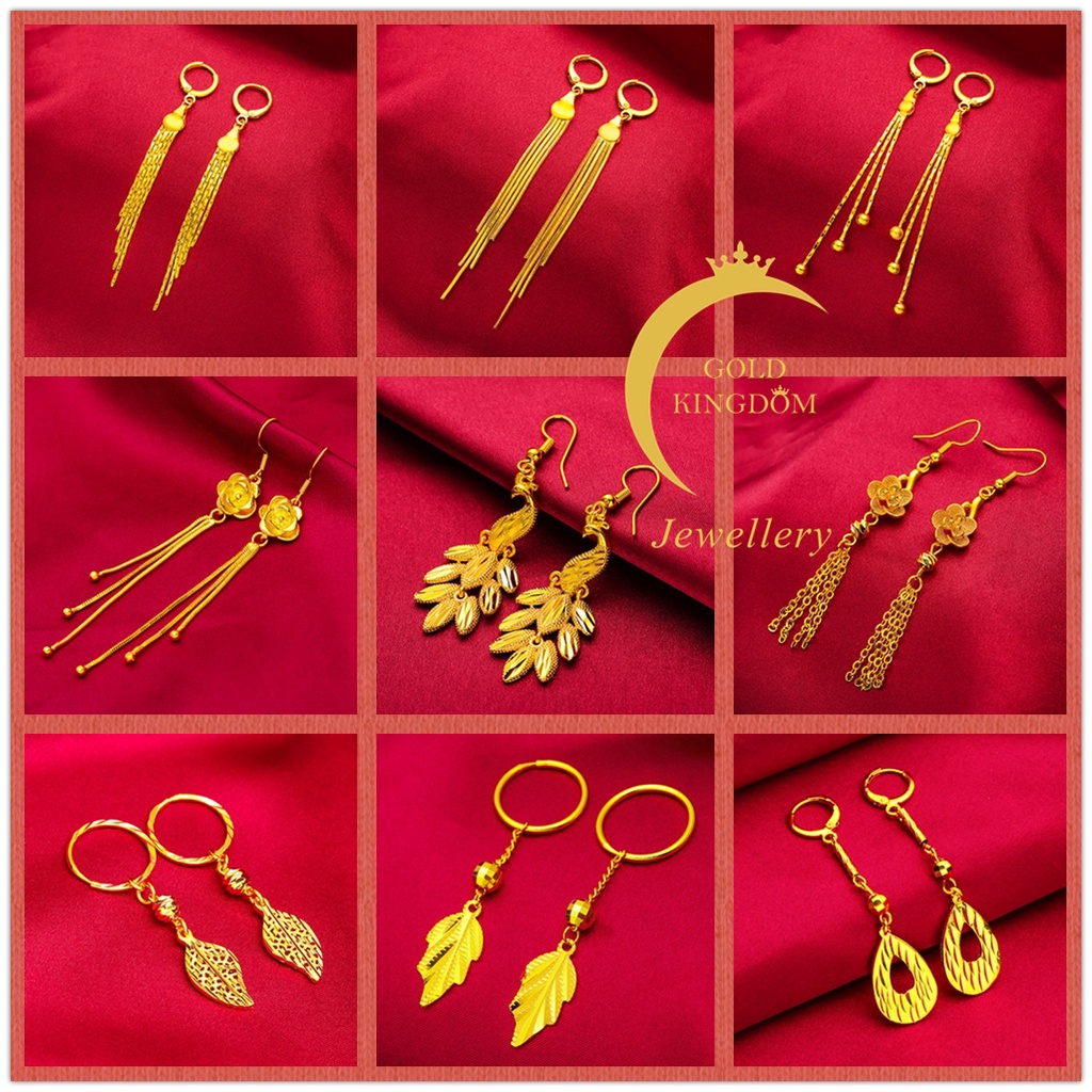 Goldkingdom Aksesoris Perhiasan Fashion Ready Stock Lapis Emas Sempoa Daun Bunga Rumbai Anting Minimalis Cahaya Mewah Show Face Kecil Cantik