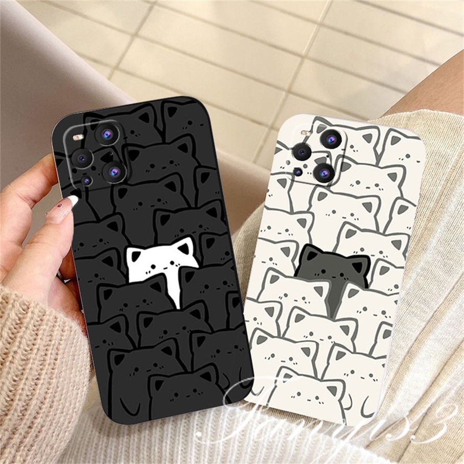 Redmi 12C A1 Plus Note 11 Pro+ 11 11s 10 10s 9 9s 8Pro 10A 10C 10 9C 9A 9T Xiaomi 11Lite 11TPro Poco X3Pro X3NFC Cute Black White Cat Phone Case Silicon Soft Cover Pelindung