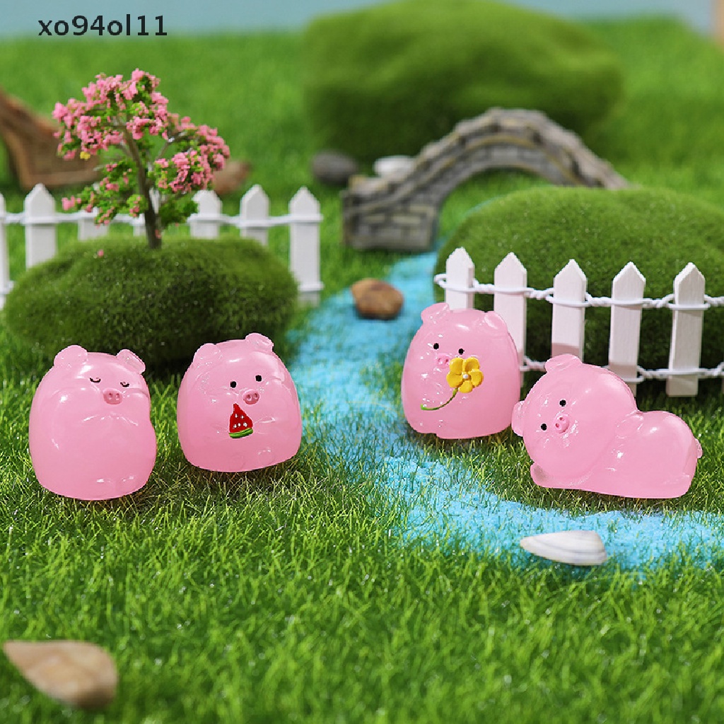 Xo Ornamen Resin Taman Mini Luminous Pig Kreatif Mikro Landscape Garden Decor OL