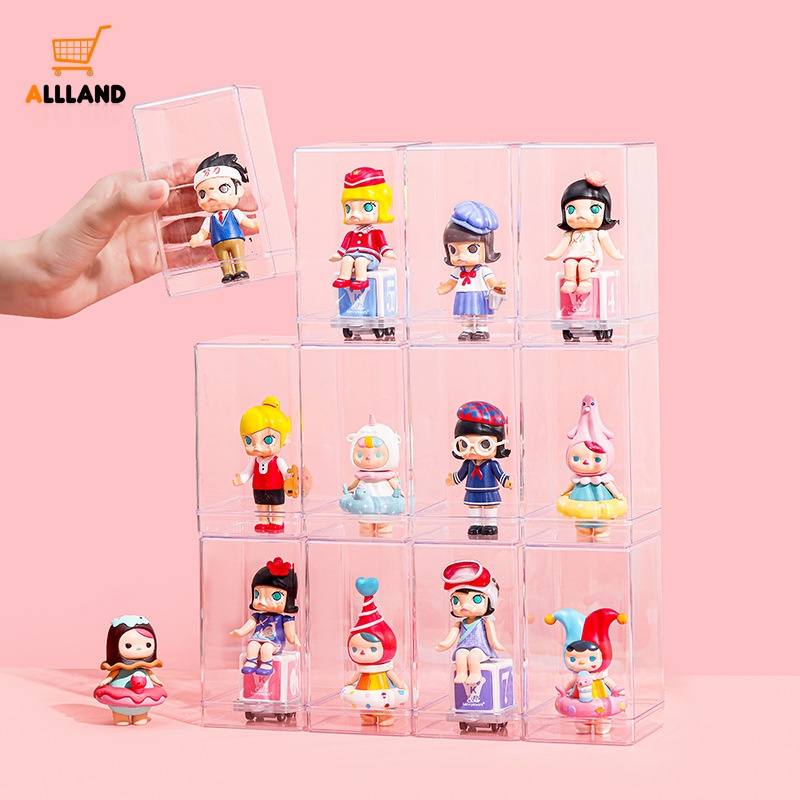 Kotak Penyimpanan Boneka Mainan Plastik Transparan Mini Tahan Debu/Stackable Cartoon Handcraft Display Case/Kotak Koleksi Patung Seni Rumah