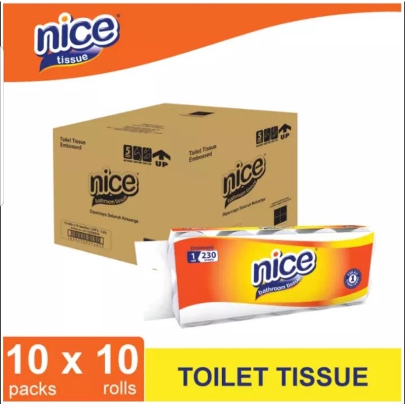 1 Dus isi 10 pack Nice Toilet Tissue Core Emboss [1 Pack isi 10 Roll/230 Sheet]