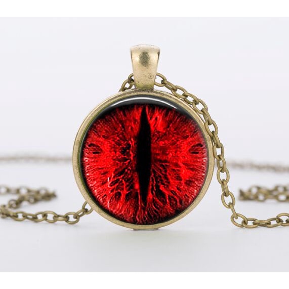 Kalung Mata Kucing Merah Charms Dragon Eyes Foto Kaca Cabochon Liontin Rantai Hitam Kalung Wanita Pria Perhiasan