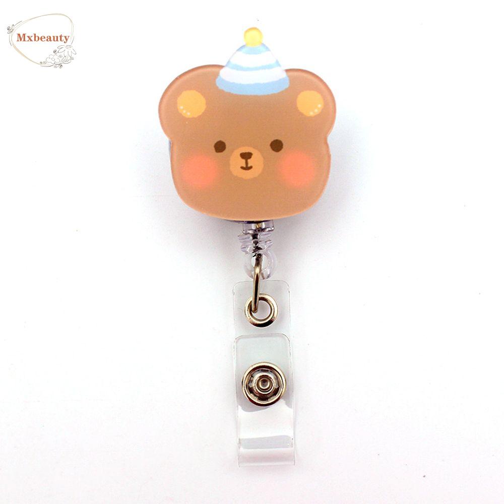 Mxbeauty Retractable Badge Reel Candy Color Kartun Korea Buah Name Tag Perlengkapan Kantor Perawat Dokter Perlengkapan Sekolah Stationery Bear Name Card Holder