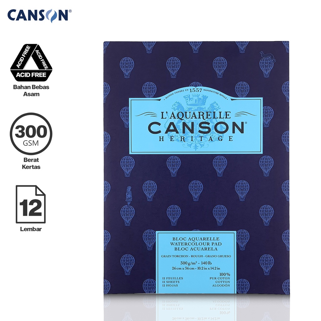 

Canson Héritage Kertas Cat Air 12 Lembar Watercolor Pad Rough Grain Kertas Lukis 100% Cotton