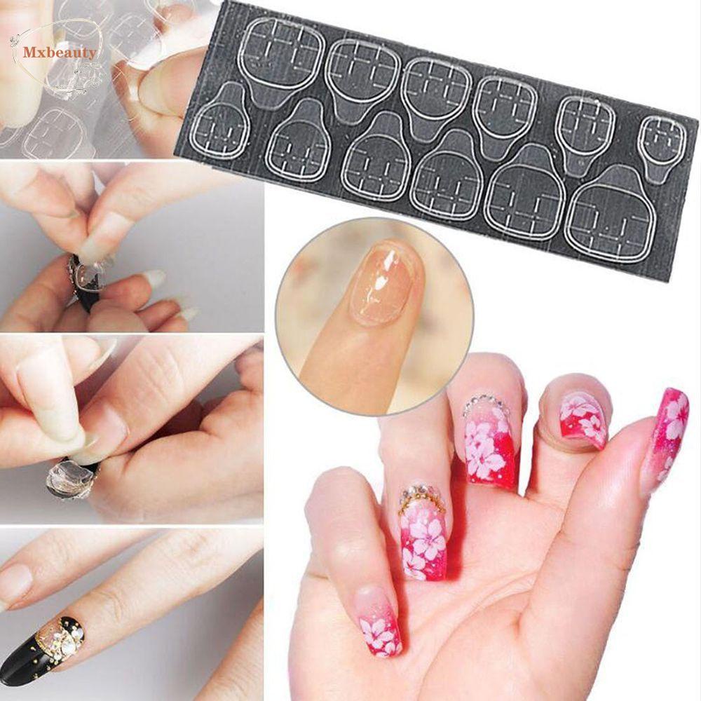 Mxbeauty 10 Lembar / Lot Stiker Kuku Palsu Transparan Dua Sisi Untuk Nail Art Wanita
