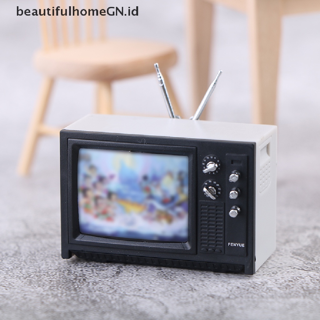 {Cantik} Ornamen Miniatur Rumah Boneka Ornamen Mainan TV Mini retro~