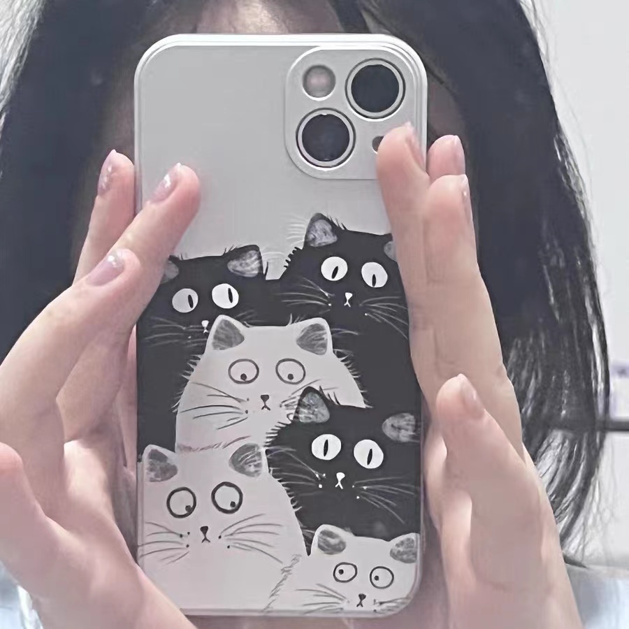 IPHONE Enam Kucing Lucu Lembut Electroplate Case Kompatibel Untuk Iphone14 13 12 Pro Max11 XS XR X8 +7 6S Plus Casing Ponsel Mini TPU Silikon Shockproof Cover