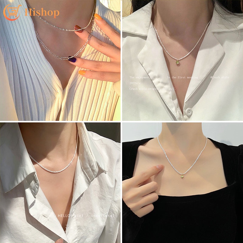 Gelang Kalung Liontin Salib Kupu-Kupu Batu Permata Bersinar Double Layer Rantai Perak Choker Gelang Untuk Aksesoris Perhiasan Wanita