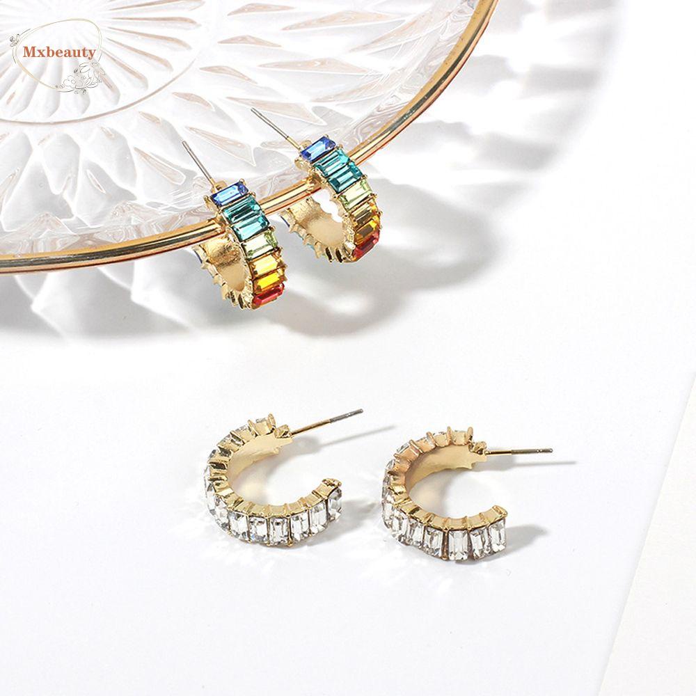 Mxbeauty Wanita Birthstone Earrings Manis Baroque Pesta Bentuk C Pola Noda Noda Temperamen Anting Kristal Mengkilap