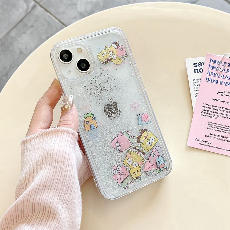 Cute Quicksand Spongebob &amp; Patrick Star Girl Woman Soft TPU Case HP iP iPhone 12 13 14 Pro Max 11 FTD Casing Apple