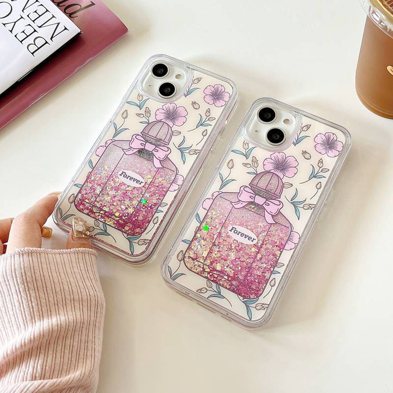 Fashion Quicksand Shine Forever Perfume Girl Woman Soft TPU Case HP iP iPhone 12 13 14 Pro Max 11 FTD Casing Apple