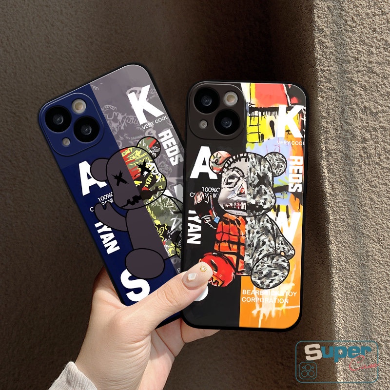 Tepi Lurus Keren Trendy Violent Bear KawsCase Redmi 12C 9A 9T 9 10 A1 10C 9C Nfc Note12 9 10s 11 8 10 Pro Max Poco X5 F4 X3 Pro Nfc M4 M3 Pro MI 10 12 11 Lite Couple Soft Cover/Baju Couple Pasangan/Baju Couple Pasangan/Baju Couple Pasangan