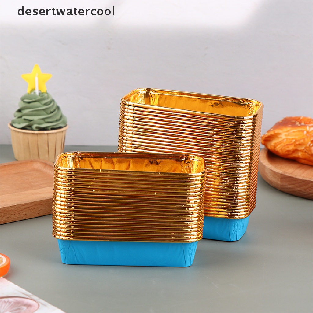 Deid 50Pcs Persegi Panjang Aluminium Foil Tin Paper Cup Baking Cup Dessert Box Kotak Kue z Martijn