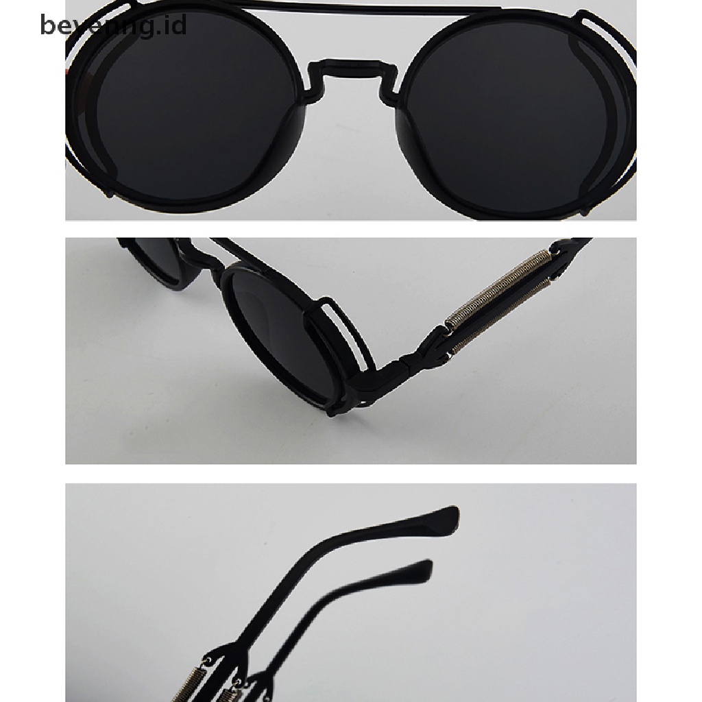 Beyen Punk Steampunk Kacamata Retro Pria Bulat Punk Eyewear Wanita UV400 Sunglasses ID