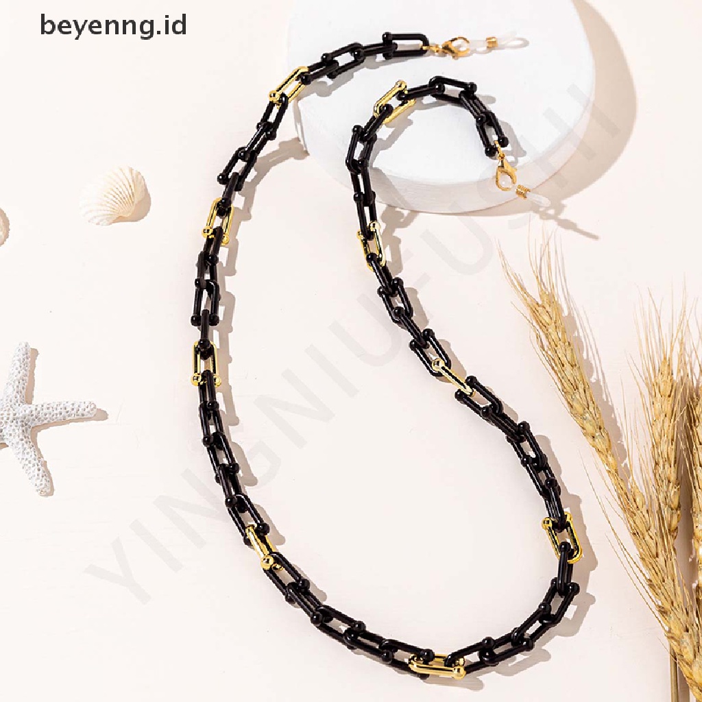 Beyen Fashion Hitam Akrilik Kacamata Rantai Sunglasses Lanyard Kalung Wanita Kacamata Baca Gantung Leher Tali Strap ID