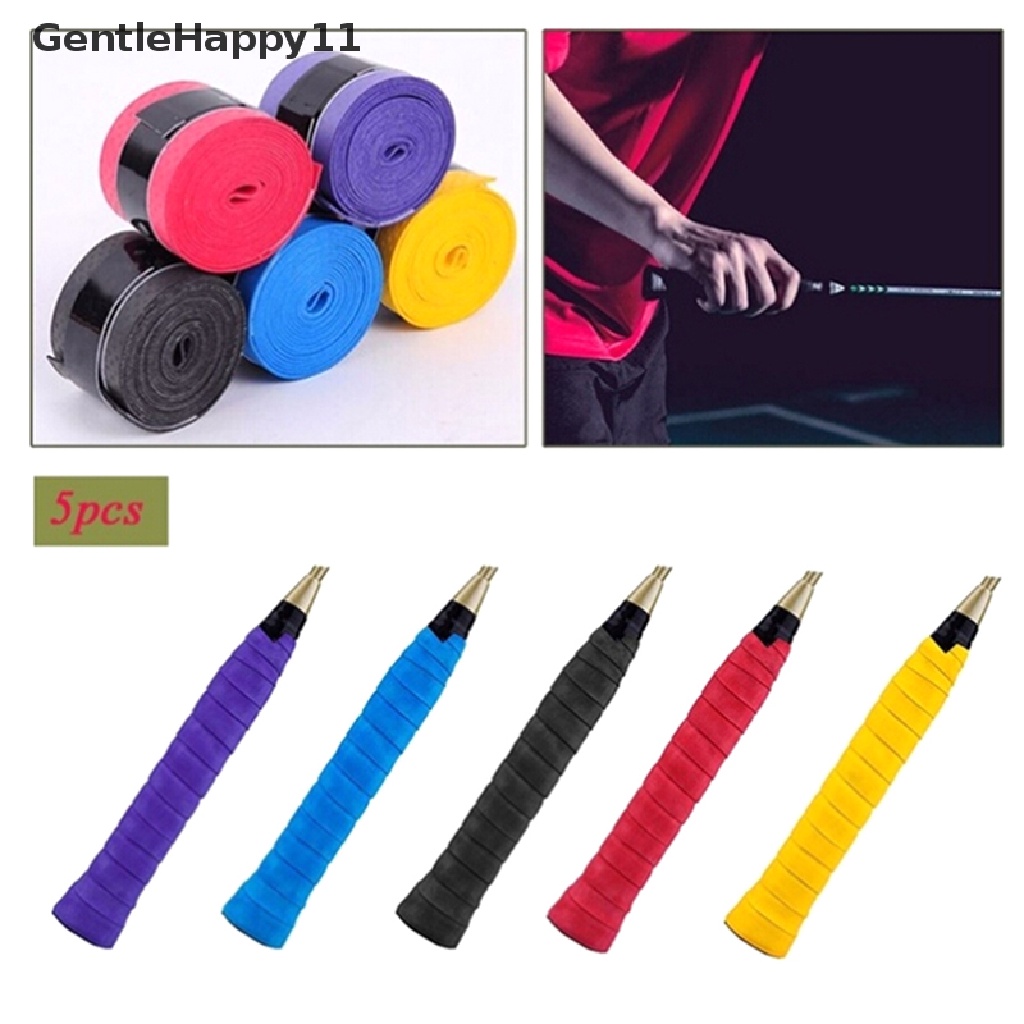 Gentlehappy 5pcs Raket Anti Slip Over Grip Roll Tenis Badminton Squash Handle Tape Random id