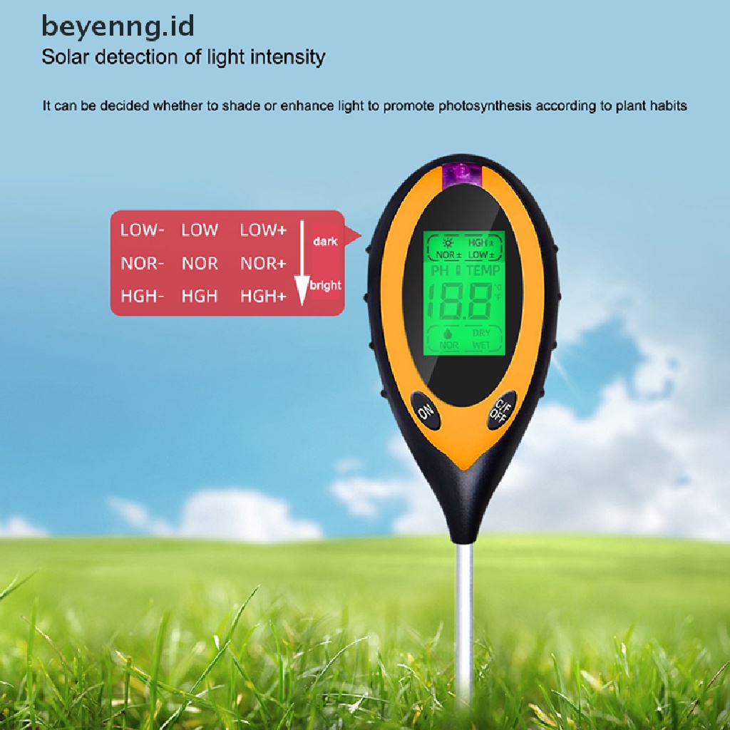 Beyen Alat Ukur Ph Kelembaban Tanah Digital Temperature Sunlight Tester Dengan LCD Display ID