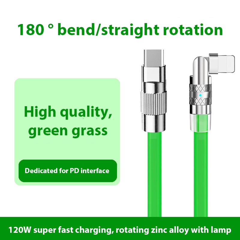 120w 6A Kabel Pengisian Cepat Liquid Silicone Gaming 180derajat Siku Berputar Game Handphone Bold Type-C Cable USB Charger Untuk iPhone Untuk Memanjang Dan Menebal