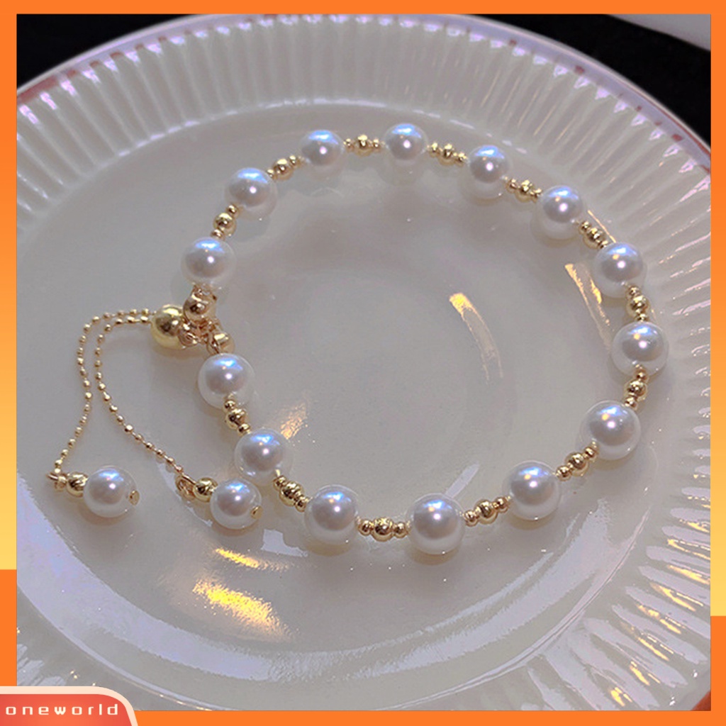 [ONE] Gelang Fashion Bersinar Dapat Disesuaikan Gloss Tinggi Electroplating Faux Pearl Beaded Bracelet Aksesori Pakaian