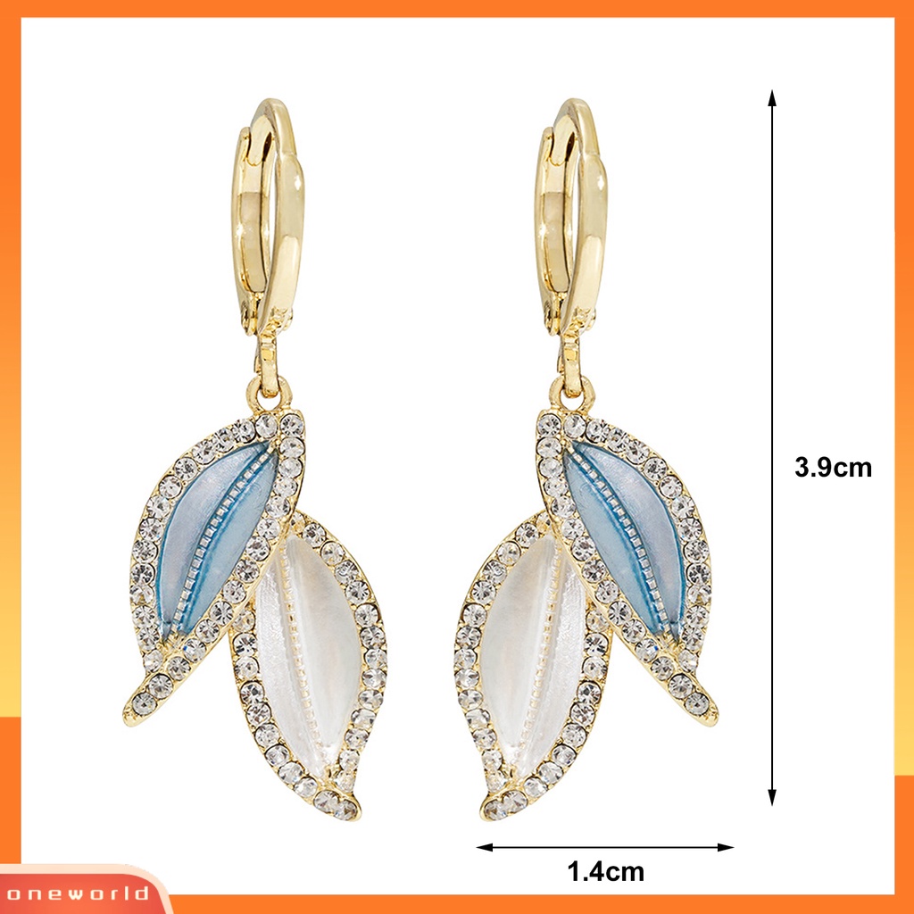 [EONE] 1pasang Anting Menjuntai Gaya Retro Elegan Temperamen Hadiah Berkilau Berlian Imitasi Daun Biru Wanita Drop Earrings Perhiasan Aksesoris