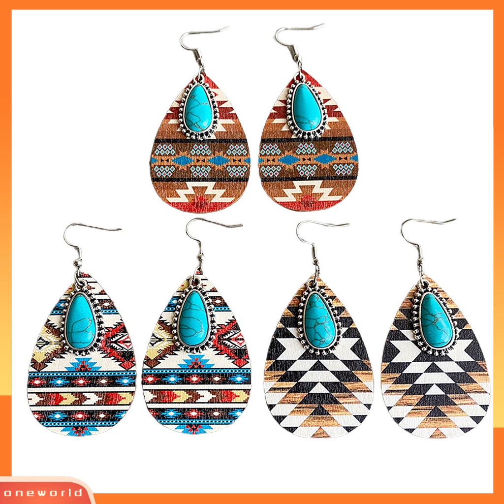 [EONE] 1pasang Anting Menjuntai Bohemian Retro Gaya Etnik Imitasi Turquoise Aztec Pola Dress Up Hadiah Wanita Water Drop Pendant Earrings Boho Perhiasan