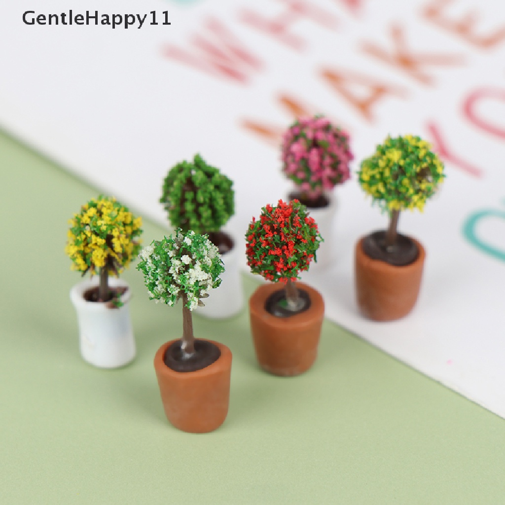 Gentlehappy 4Pcs 1: 12rumah Boneka Miniatur s Pohon Pot Tanaman Hijau Dekorasi Rumah id