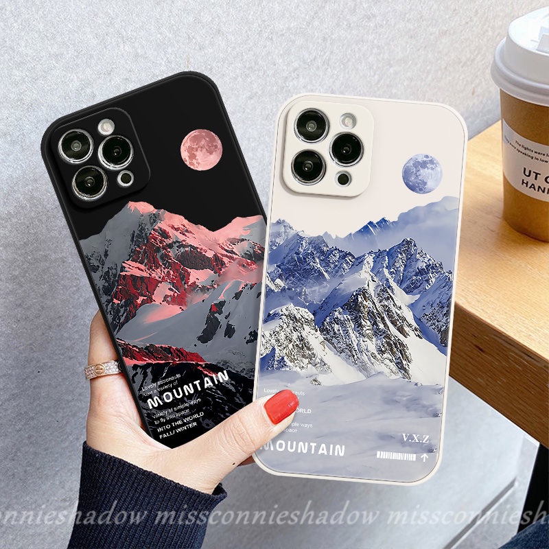 IPHONE Casing Ponsel Gunung Salju Pemandangan Pasangan Kompatibel Untuk Iphone11 14 13 12 Pro Max7 6S 8 6 Plus XR X XS Max SE 2020 Tepi Lurus Soft Cover