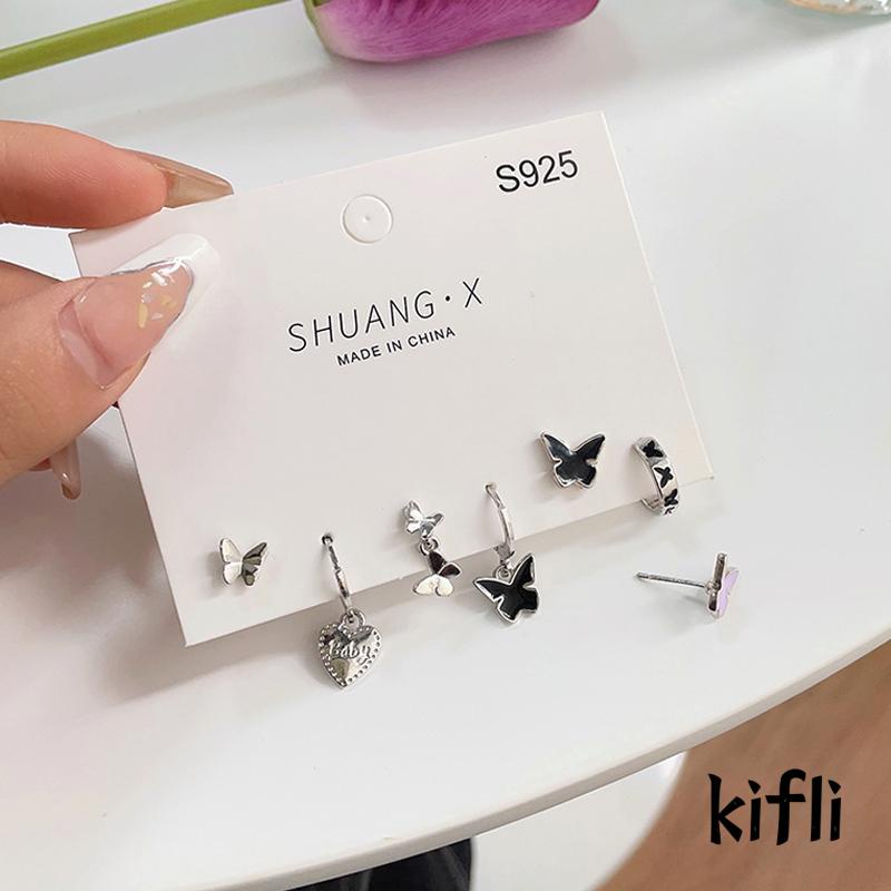 [KD] Anting Berbentuk Hati Yang Dipersonalisasi Manis Keren Anting Kupu-Kupu Wanita 6 Pcs Set Indah Kecil