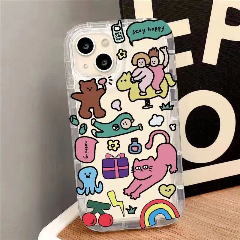 IPHONE Ins Kitten Phone Case Cocok Untuk Iphone11 14 14pro 14plus 13 13mini 13pro 13prm iPhone12 7Plus 8Plus Xr XS 13 12mini Pro Max Empat Sudut Casing Ponsel Transparan Tahan Guncangan