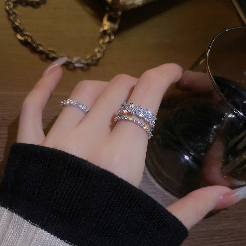 Ay (CN) Cincin Perak Kristal Mewah Butterfly Heart Bow Cross Ring Untuk Aksesoris Perhiasan Wanita