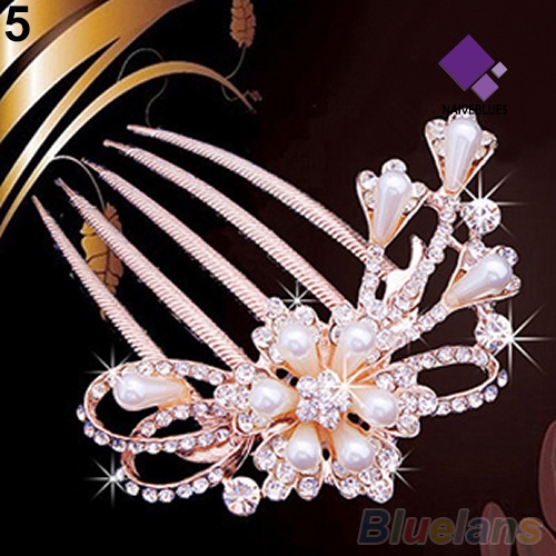 &lt; Naiveblues &gt; Pernikahan Pengantin Berlian Imitasi Mutiara Imitasi Jepit Rambut Bunga Hair Clip Comb