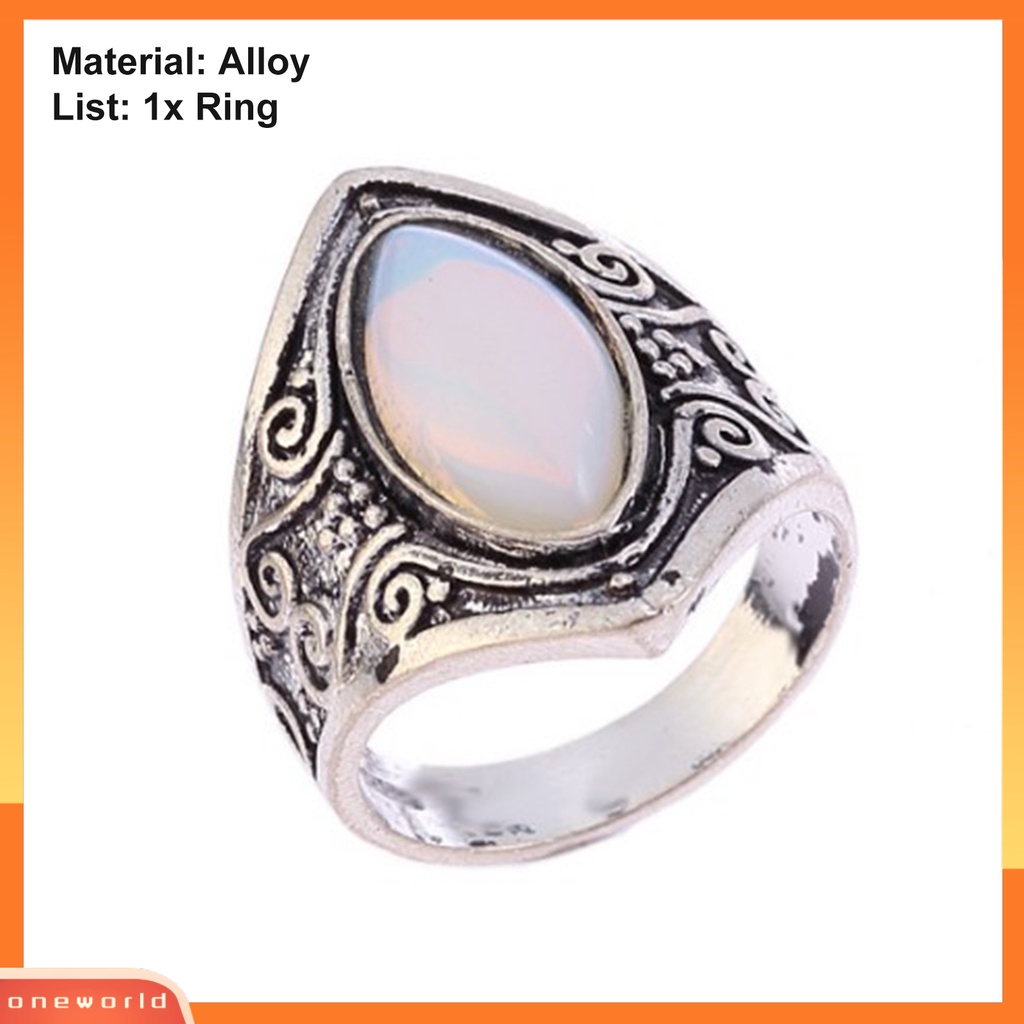 [EONE] Pola Unik Punk Retro Cincin Good-looking Vintage Besar Oval Faux Moonstone Ring Aksesoris Perhiasan