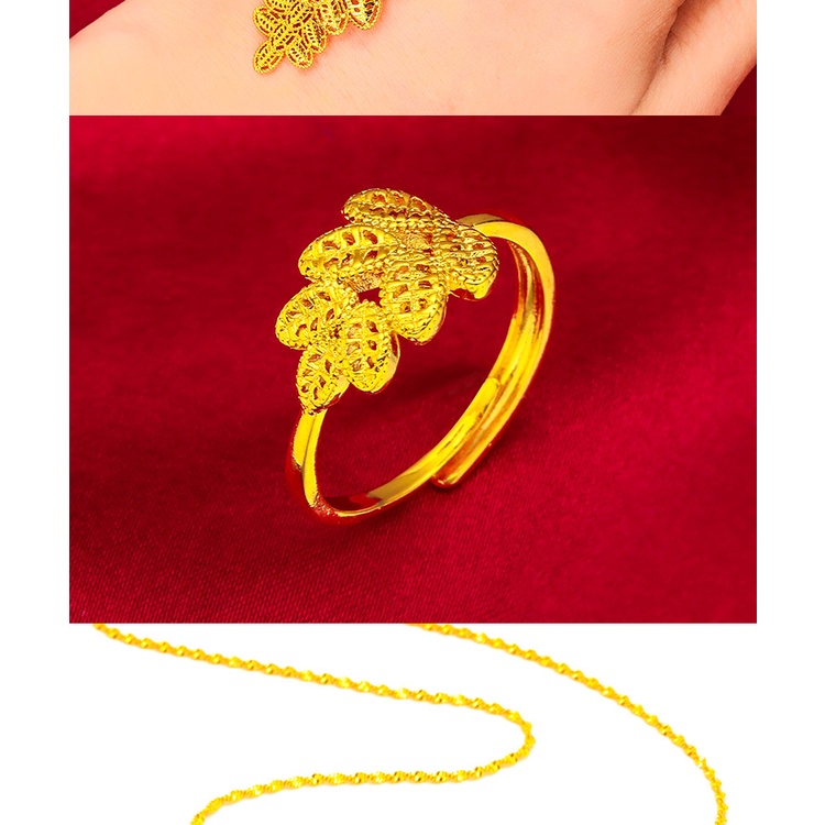 Goldkingdom Perhiasan Fashion 24K Bangkok Aksesoris Ready Stock Wanita Daun Cincin Liontin Kalung Set