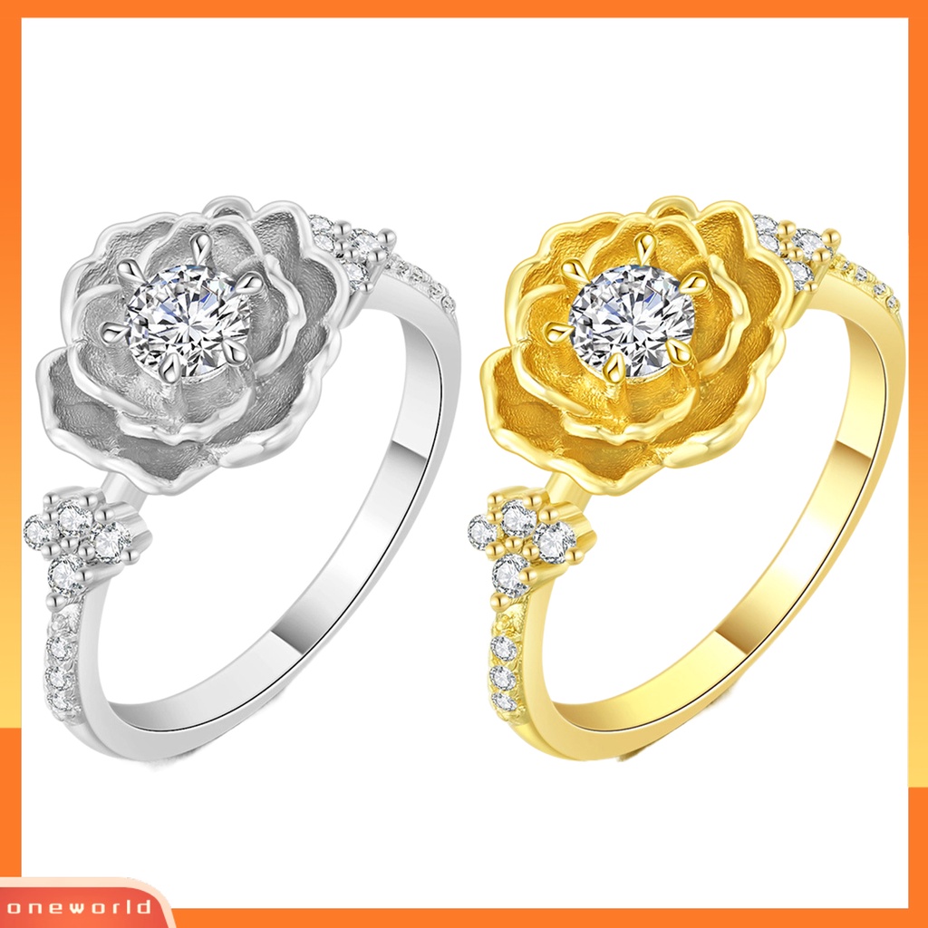 [EONE] Wanita Cincin Tiga Dimensi Bunga Cubic Zirconia Perhiasan Floral Ins Style Finger Ring Untuk Pesta Pernikahan Perjamuan