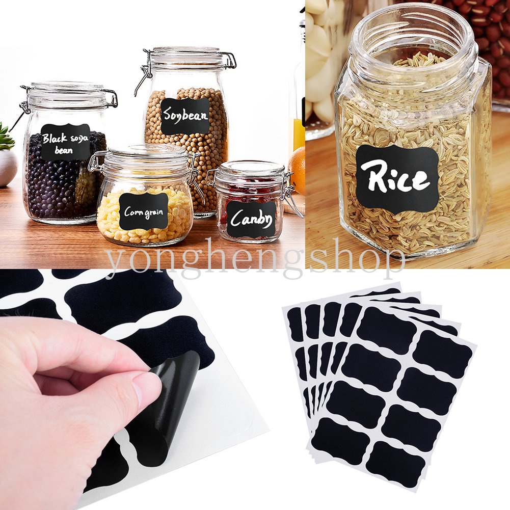 36pcs/set Stiker Botol Toples Kaca Dapat Dihapus Papan Tulis Lables Dapur DIY Stiker Gadget Papan Tulis Hitam Bentuk Tag Harga Tulisan Tangan Label Tahan Air