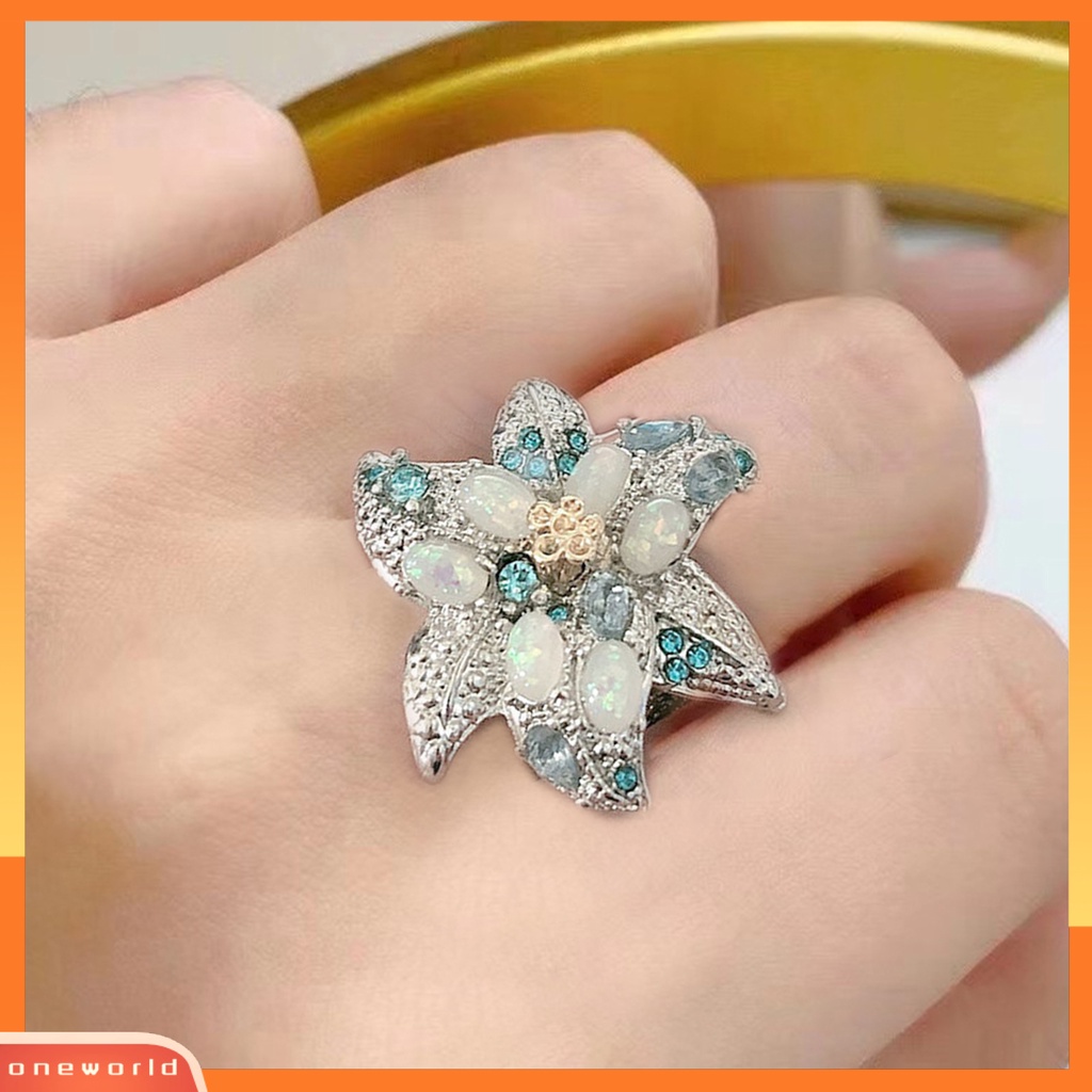 [EONE] Wanita Cincin Vintage Oval Imitasi Opal Geometris Bersinar Anti Luntur Dekorasi Hadiah Anniversary Wanita Dua Warna Bunga Pesta Cincin Perhiasan Untuk Pacar