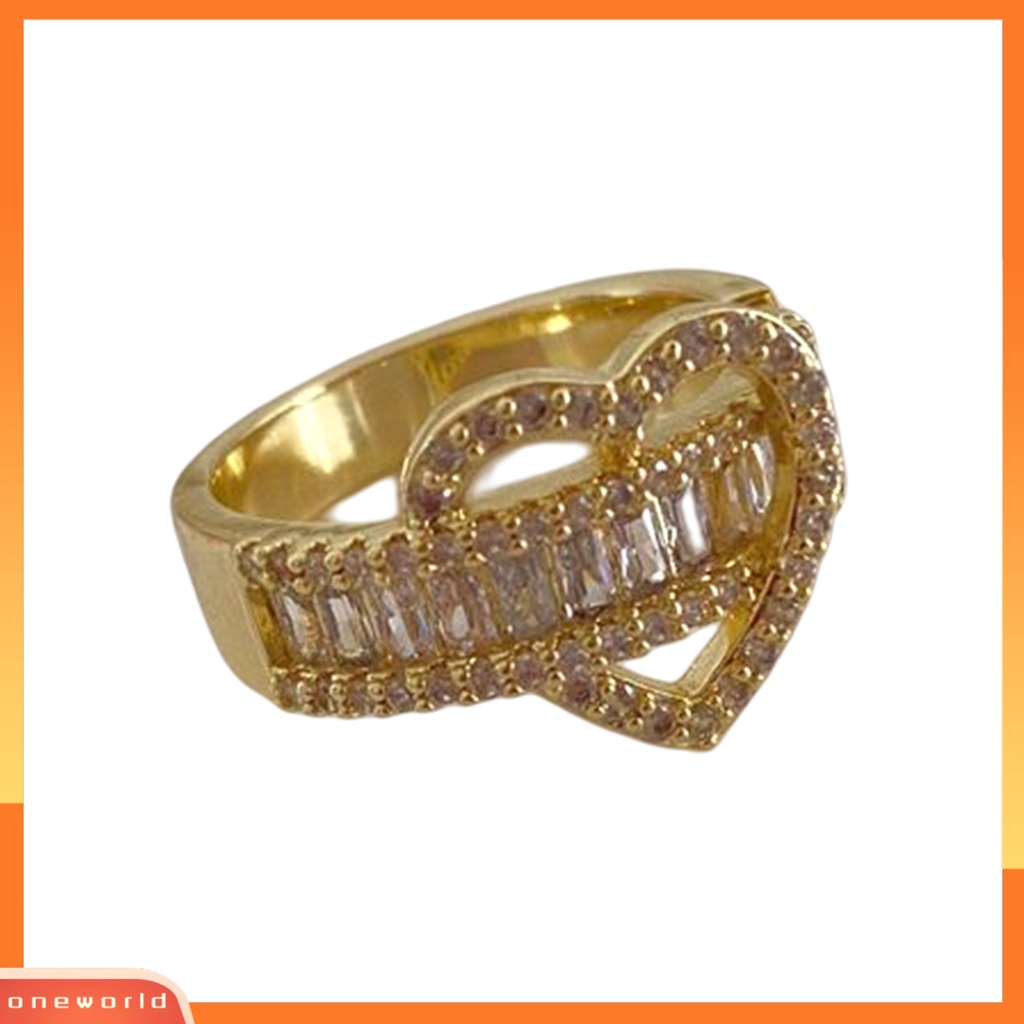 [EONE] Wanita Cincin Temperamen Aesthetic Shiny Cubic Zirconia Hias Berkilau Hadiah Wanita Jantung Jari Cincin Perhiasan Aksesori Busana