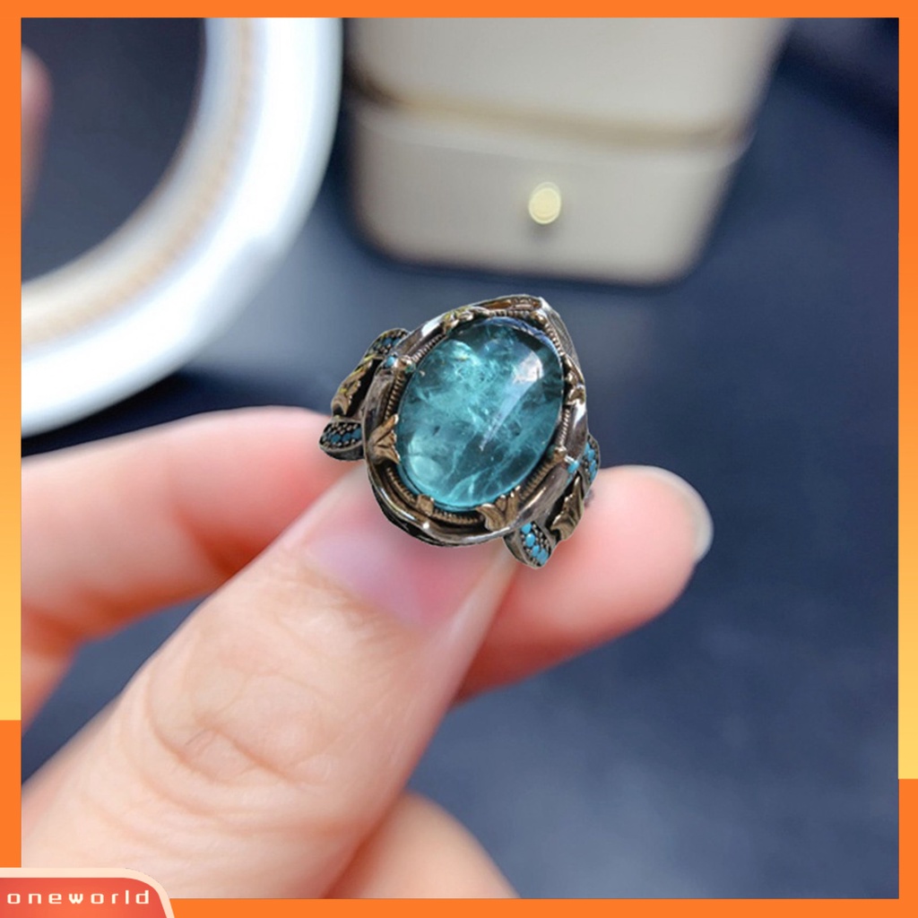 [EONE] Pria Cincin Gaya Eropa Dan Amerika Kepribadian Tangan Ukiran Vintage Hias Batu Biru Pernikahan Cincin Perhiasan Aksesori