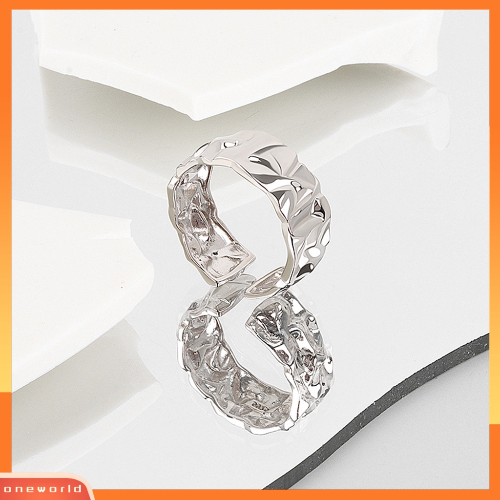 [EONE] Cincin Jari Pembukaan Adjustable Gaya Netral Kepribadian Poles Dekorasi Perempuan Cekung-Cekung Tidak Teratur Cincin Lebar Aksesoris Perhiasan