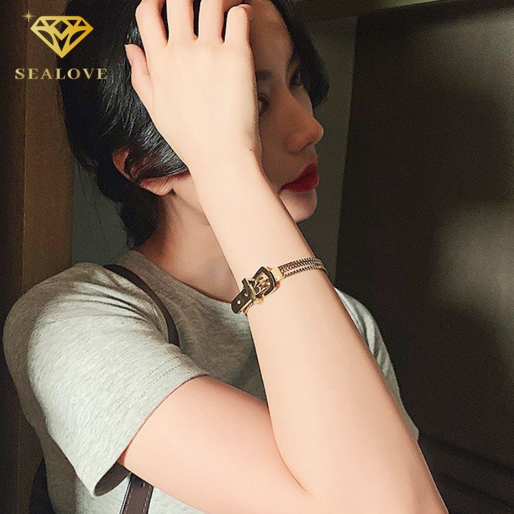 Gelang Titanium Wanita Anti Karat Gesper Sabuk Emas 18K Elegan Fashion Cantik Aksesoris Perhiasan COD