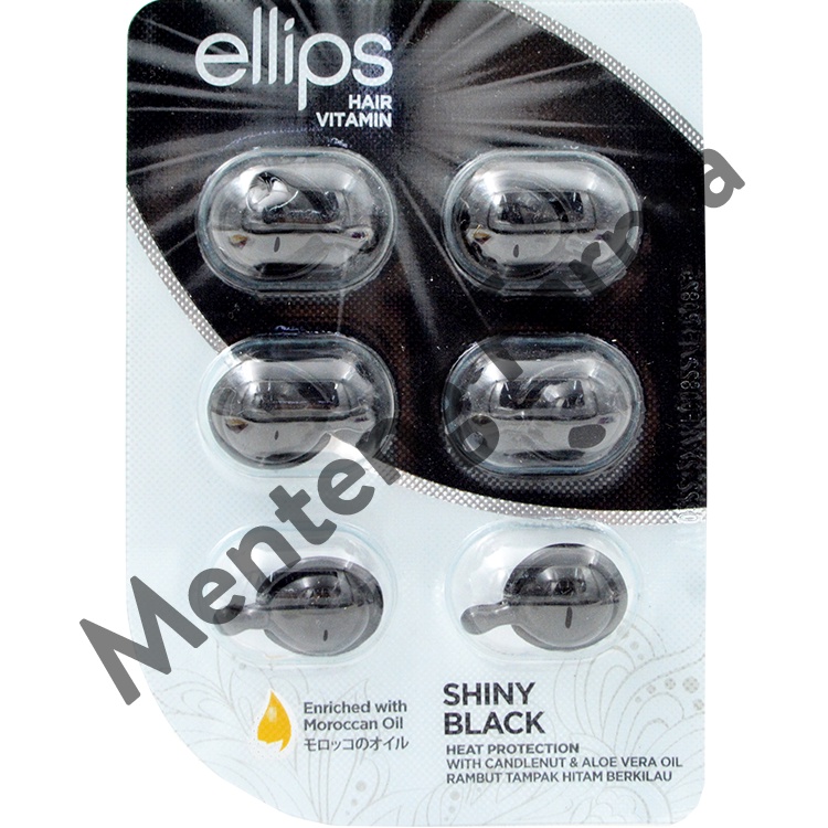 Ellips Hair Vitamin Shiny Black 6 Kapsul - Vitamin Rambut untuk Rambut Hitam Berkilau