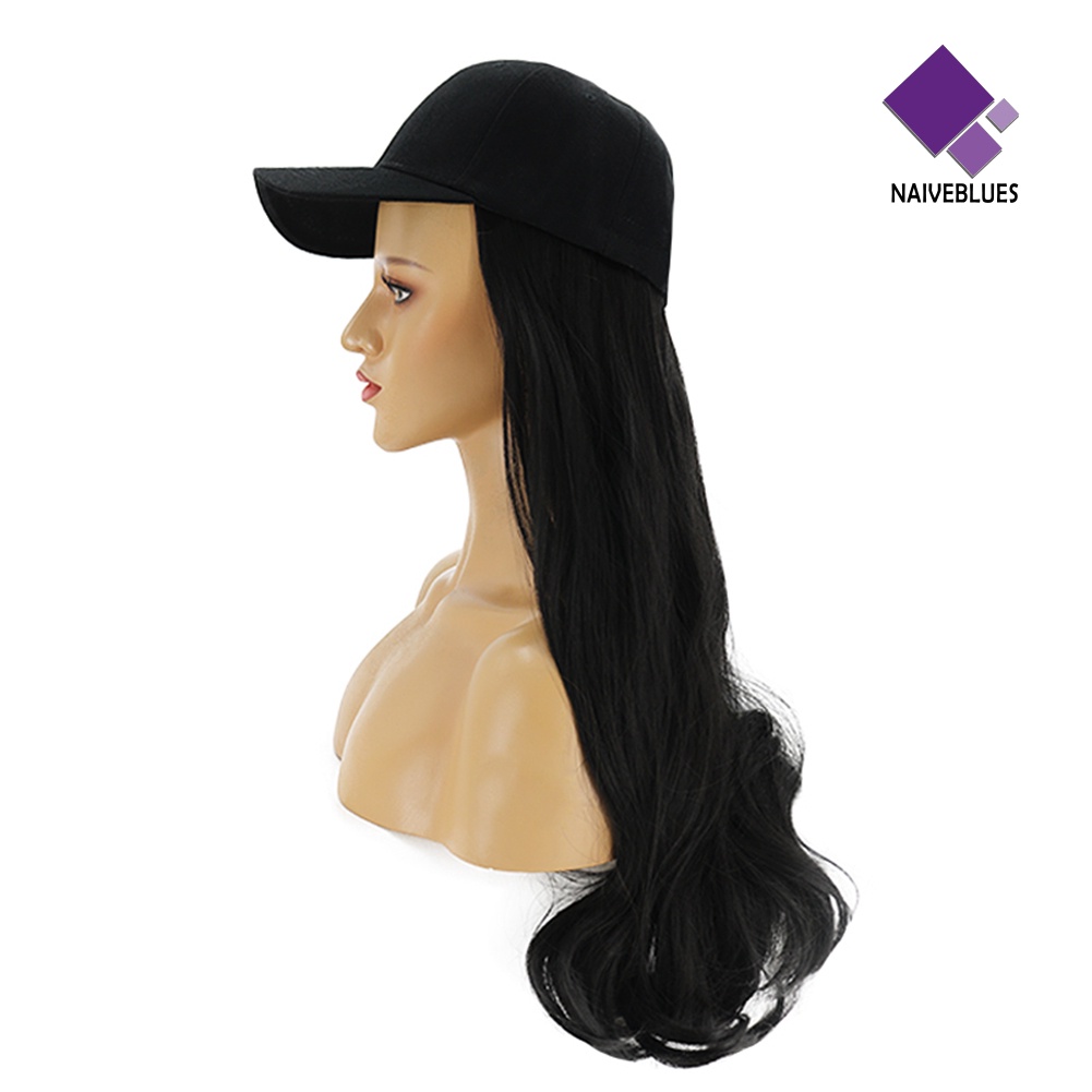 &lt; Naiveblues &gt; Wanita Menawan Lady Panjang Keriting Sintetis Wig Sopak Ekstensi Dengan Topi