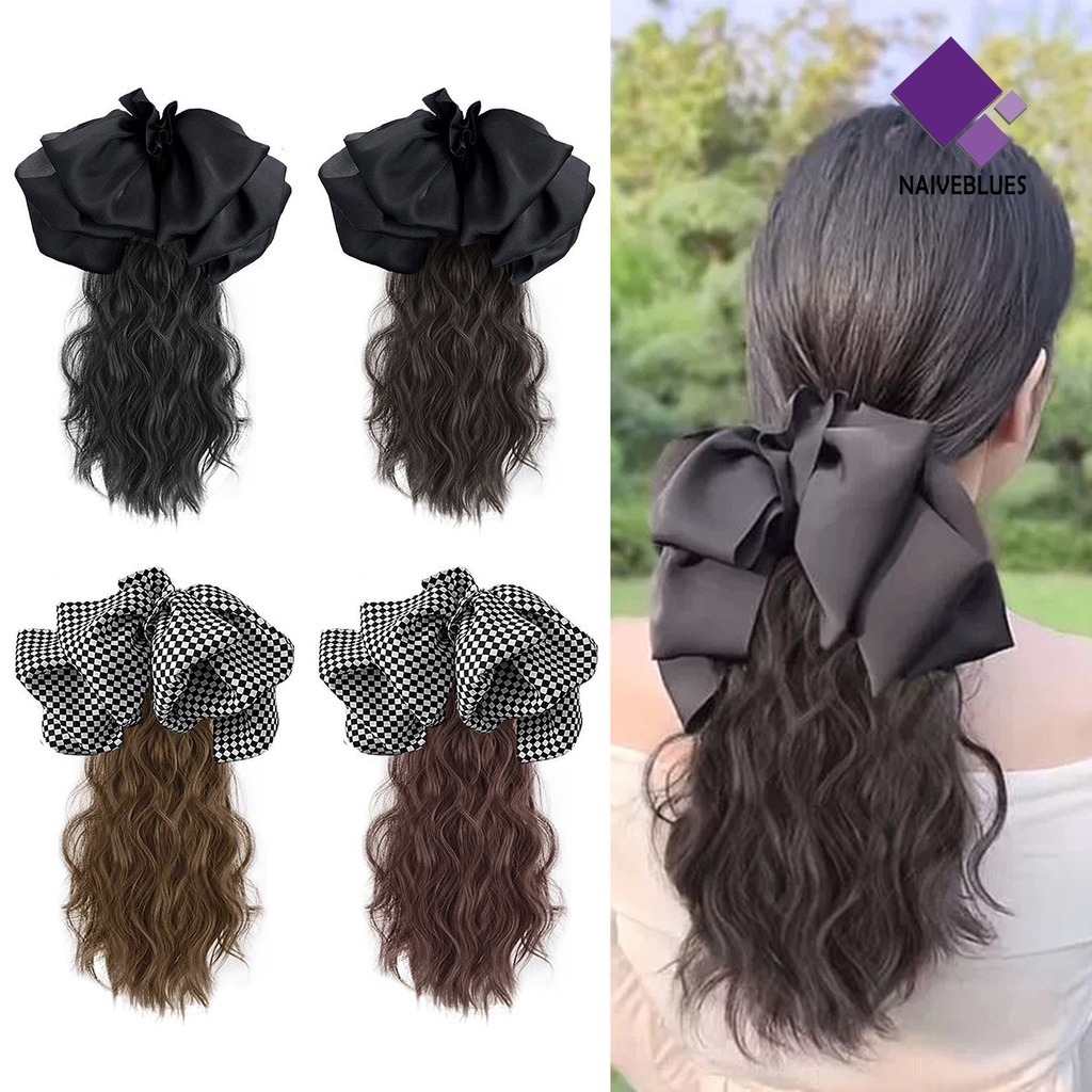 &lt; Naiveblues &gt; 1set Wig Busur Non-dropable Realistis Tak Terlihat Berbulu Styling Alami Klip Cakar Panjang